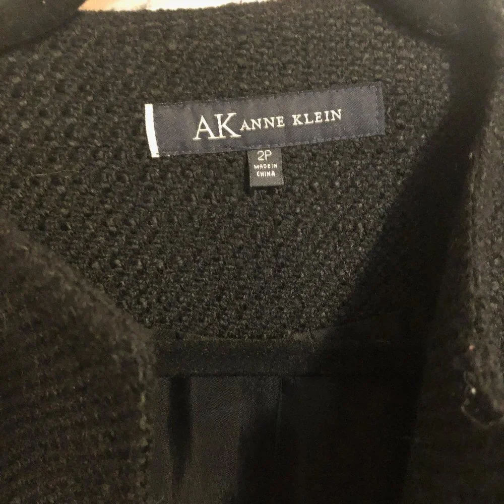 Ann Klein Black Tweed Tie Suit Jacket Size 2P